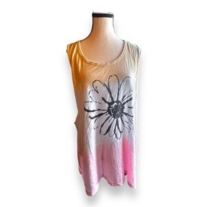 Women’s 2x Deb Dip Dye Tri Color Sunflower Tank Top Tee 18 20 2XL XXL